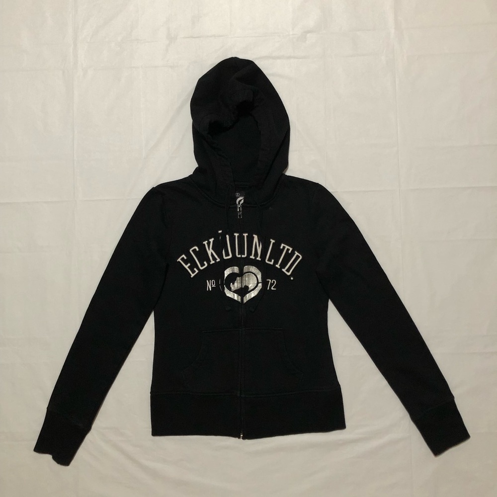 Eckored Women’s Long Sleeve Full-Zip Hoodie Black Graphic Sweatshirt S